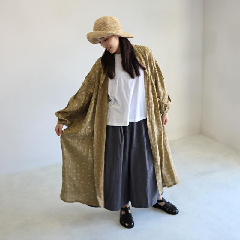 ICHI Antiquites イチアンティークス 花柄リネンタック入りワンピース 