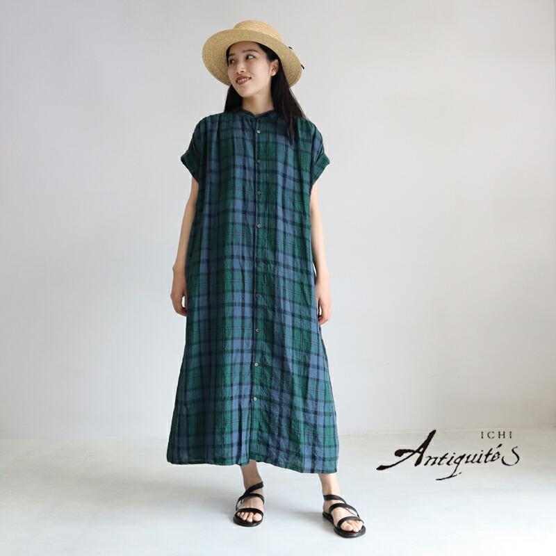 ICHI Antiquites ワンピース イチアンティークス 東炊きリネンチェック 