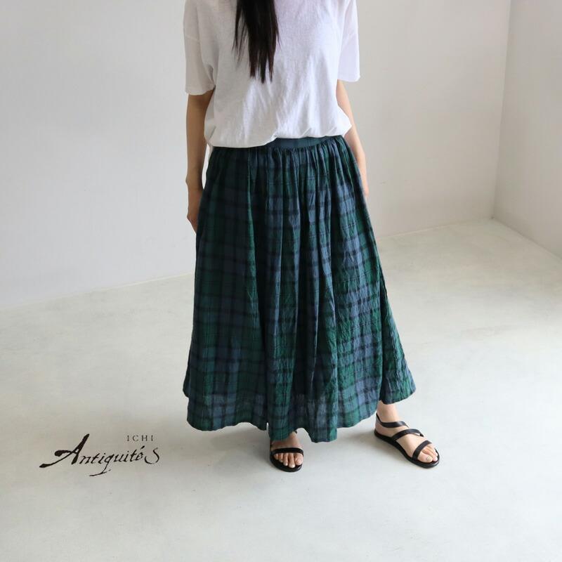 ICHI Antiquites スカート イチアンティークス 東炊きリネンチェック