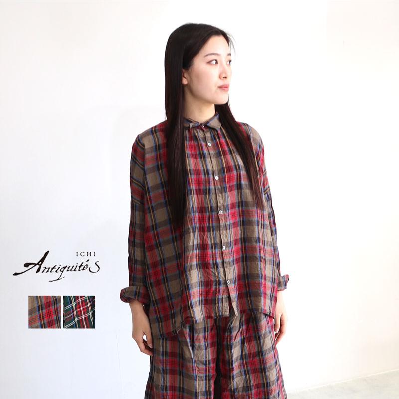 ichi Antiquites リネンタータンチェックブラウス ICHI Antiquites (イチアンティークス) リネン タータンチェック