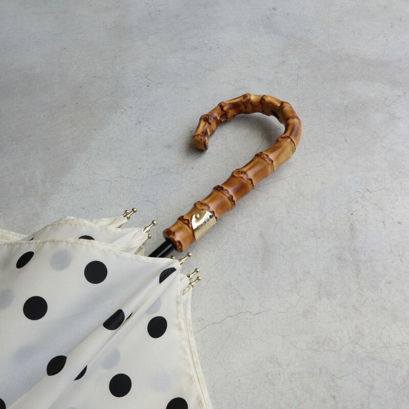 ★トラディショナルウェザーウェア ドット柄 晴雨兼用 傘 UMBRELLA BAMBOO アンブレラ バンブー｜ホワイトビッグドット