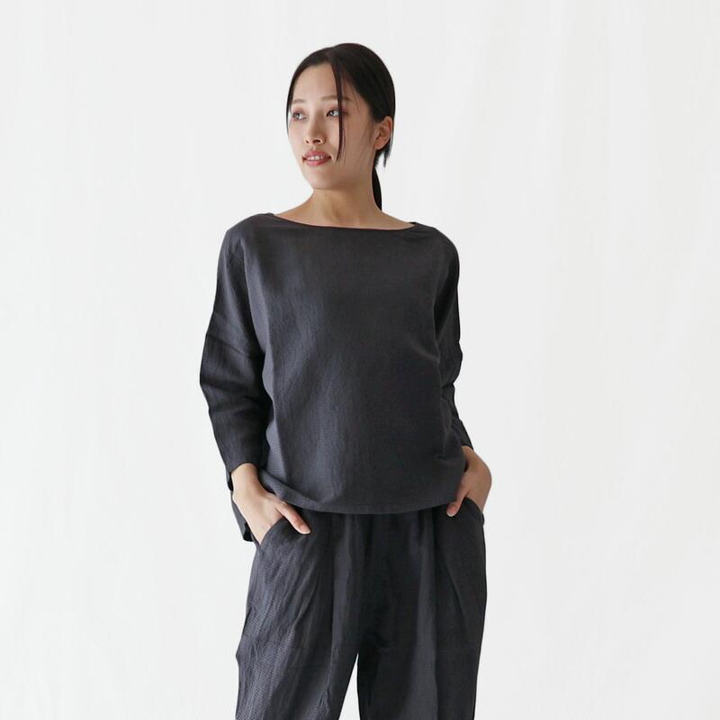 evam eva　シルク混　ニットソー　長袖　カットソー　ダークグレー　F evam eva｜mohair silk vest｜ladies',tops