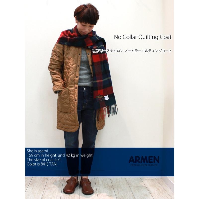 ARMEN キルティングコート アーメン 裏フリースナイロン ノーカラーキルティングコート HEAT QUILT ヒートキルト NAM1651 レディース|galette-store|02