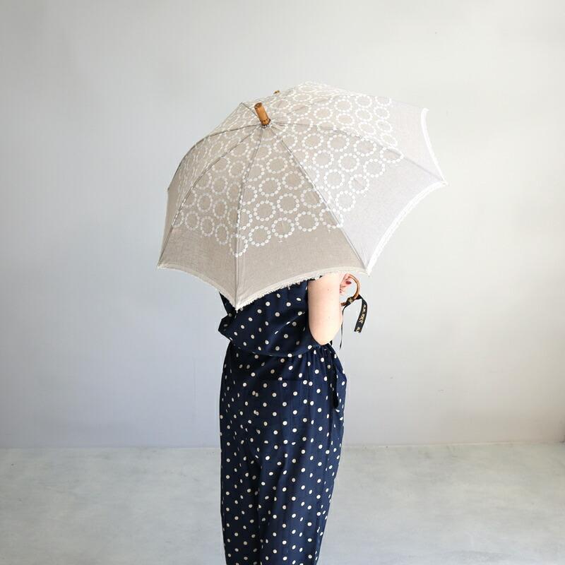 シュールメール日傘　水玉 シュールメール 日傘 長傘 麻刺繍 輪っか水玉 ドット 水玉 送料