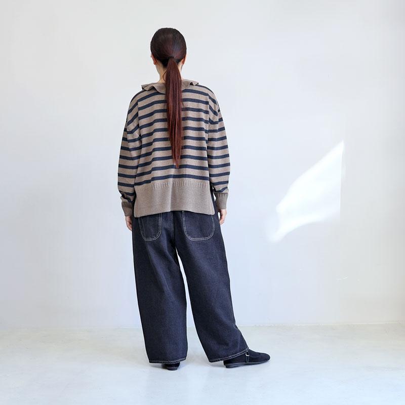 tumugu: ツムグ 綿麻混デニム8分丈パンツ ゆったりシルエット tumugu