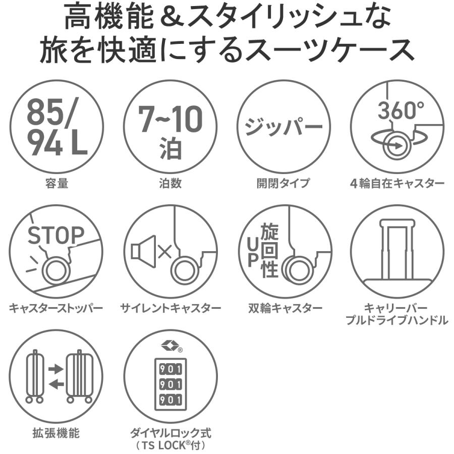 最大40%★4/28限定 1年保証 ティエラル スーツケース TIeRRAL TOMARU L トマル キャリーケース Lサイズ 大容量 拡張 85L 94L ストッパー付き 軽量 TSロック｜galleria-onlineshop｜06