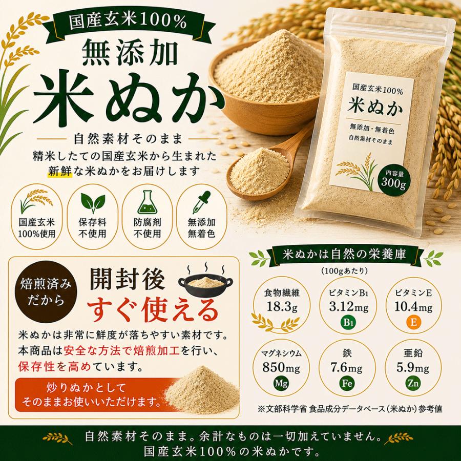 米ぬかパウダー 300g×1袋 無添加 国産 米糠パウダー 食用 食べる 送料無料 | ブランド登録なし | 01