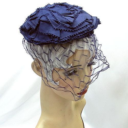 ヴィンテージ帽子 ネイビー HAT チュール ヘッドドレス : GALLERY AURA 