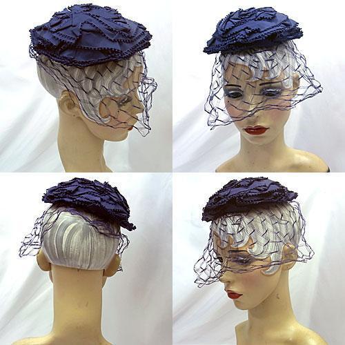 ヴィンテージ帽子 ネイビー HAT チュール ヘッドドレス : GALLERY AURA 