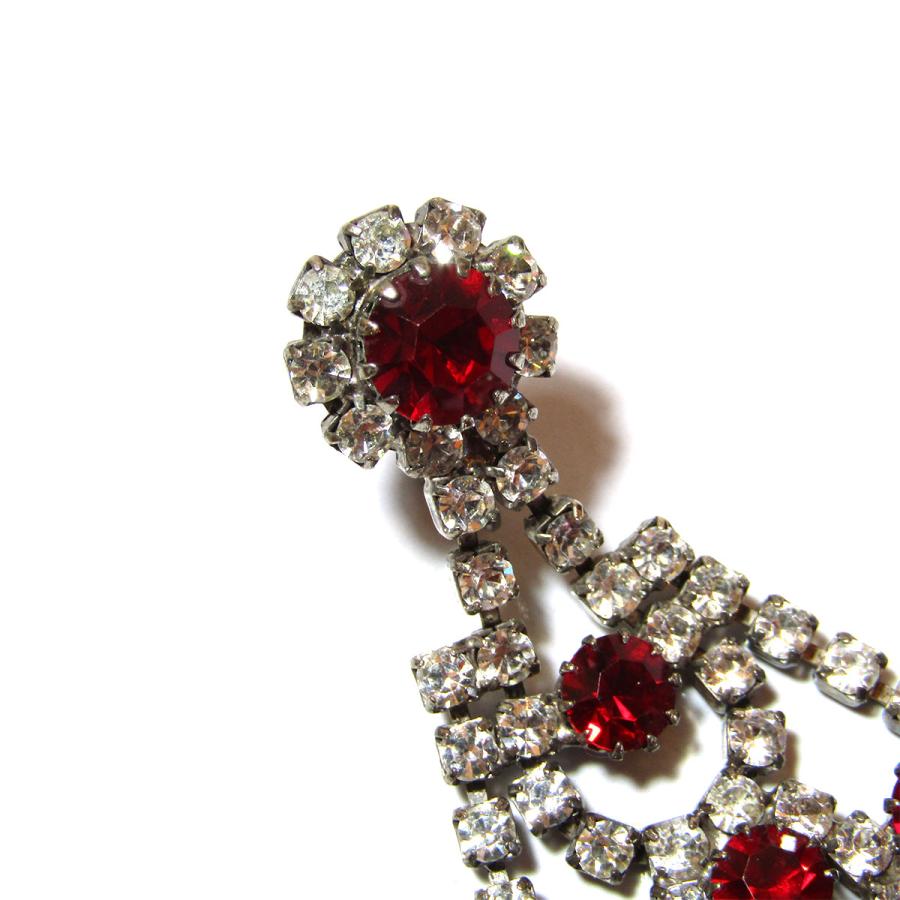 ★1950s Vintage red & clear rhinestone chandelier earrings_3