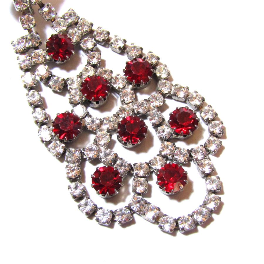 ★1950s Vintage red & clear rhinestone chandelier earrings_4