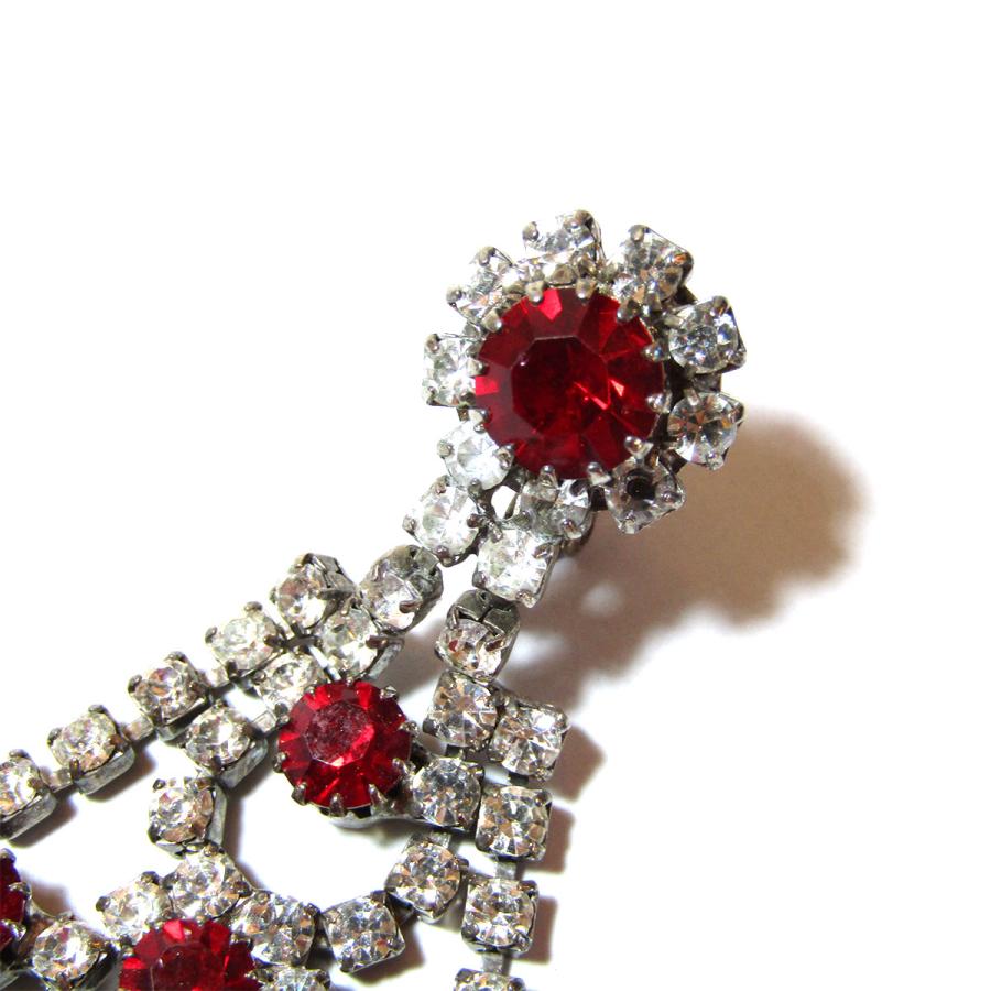 ★1950s Vintage red & clear rhinestone chandelier earrings_5