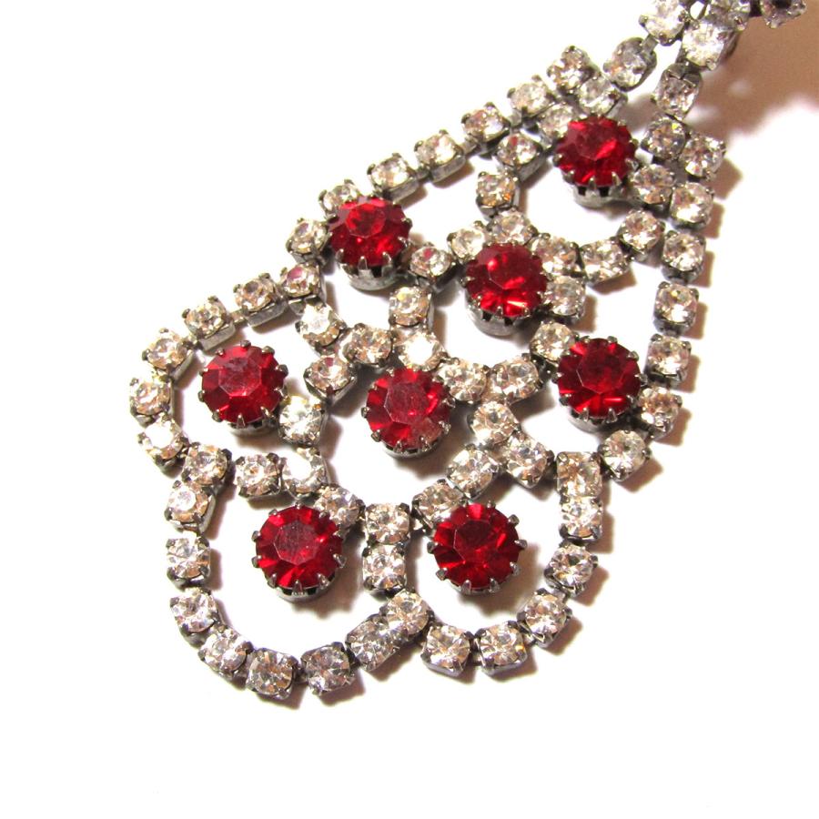 ★1950s Vintage red & clear rhinestone chandelier earrings_6