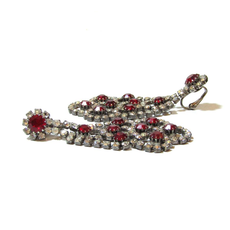 ★1950s Vintage red & clear rhinestone chandelier earrings_7