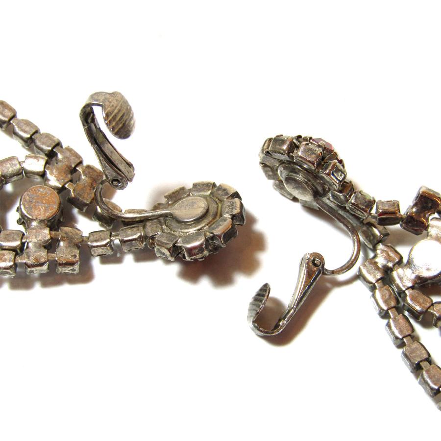 ★1950s Vintage red & clear rhinestone chandelier earrings_9
