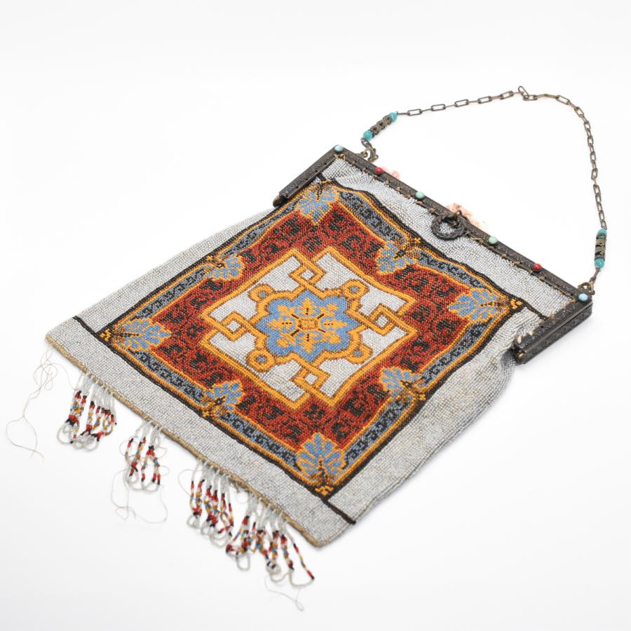 Antique Party beads fringe bag　with mirror_1