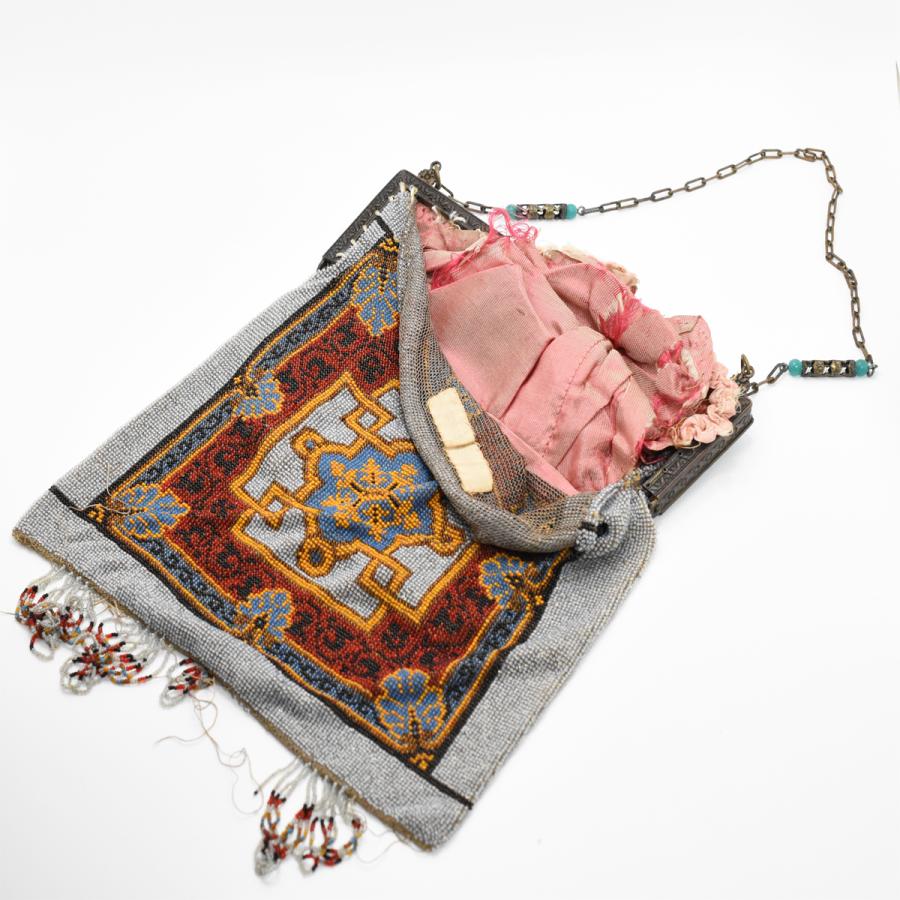 Antique Party beads fringe bag　with mirror_5