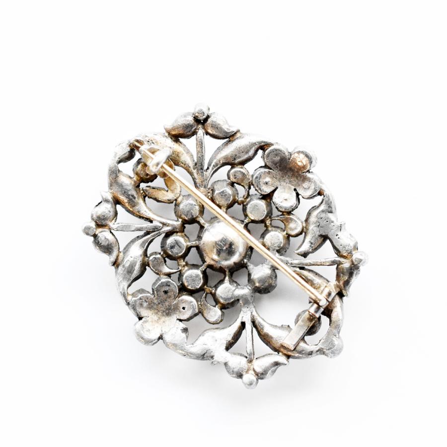 Antique 1900´s silver metal clear rhinestone brooch 腕時計 