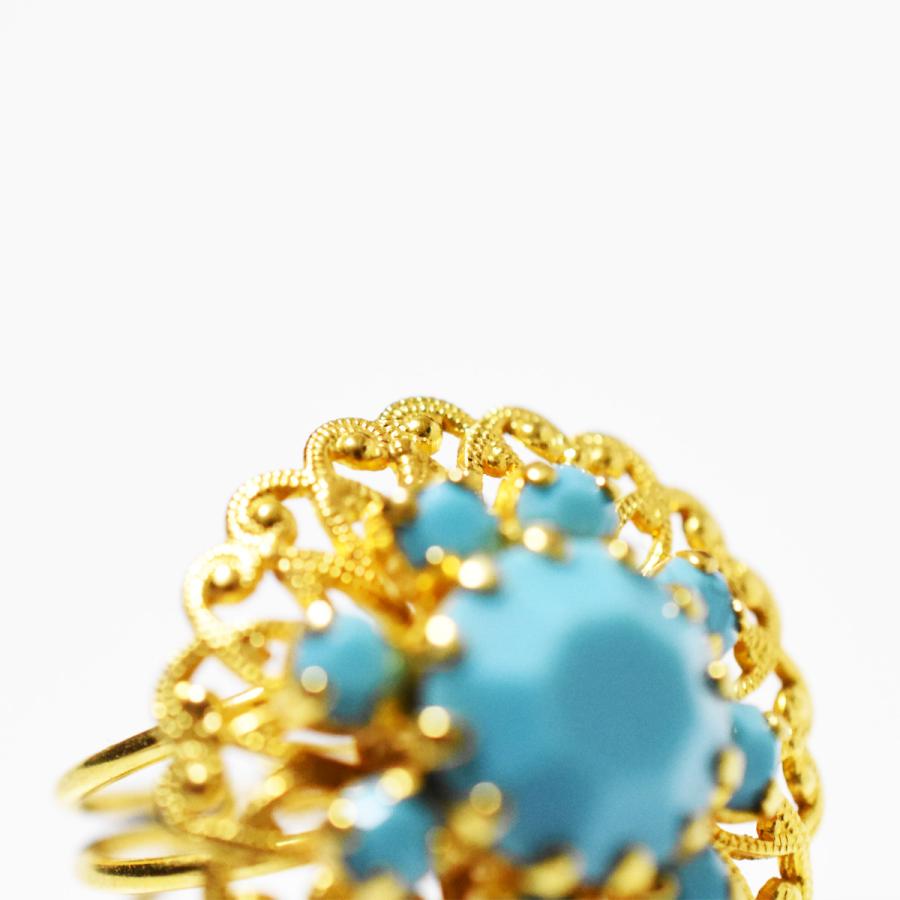 Vintage 1960’s　turquoise blue　glass goldmetal ring｜gallery-aura｜08