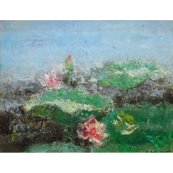 石井伝三 油彩画 小型 ダークブラウンフレーム 石井伝三 油彩画 小型