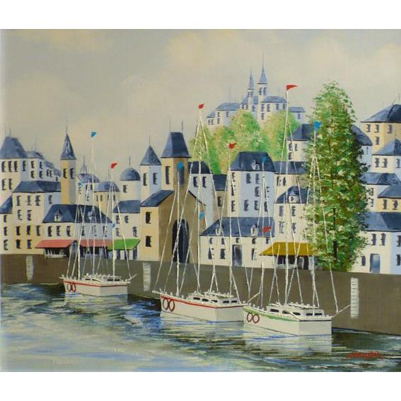 前田忠雄「河畔の風景」油彩画 正規品，新作登場