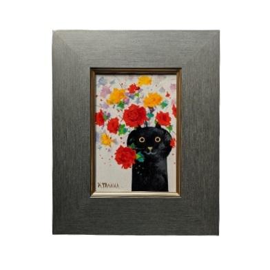 絵画　油絵　SMサイズ（サムホール）　田中浩二　黒猫の花瓶