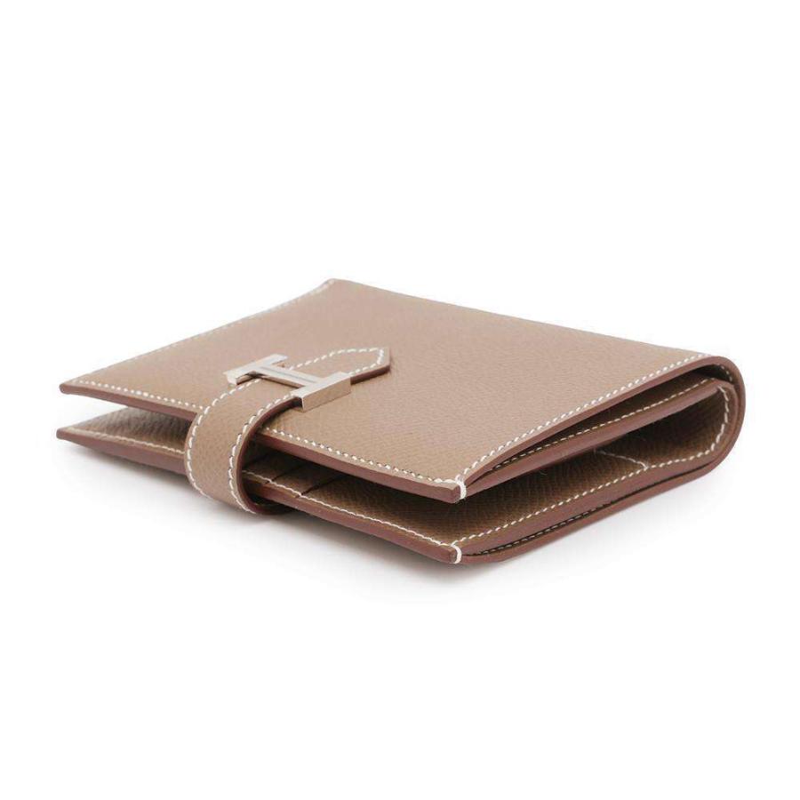エルメス 二つ折り財布 ベアンコンパクト エトゥープ/シルバー金具  