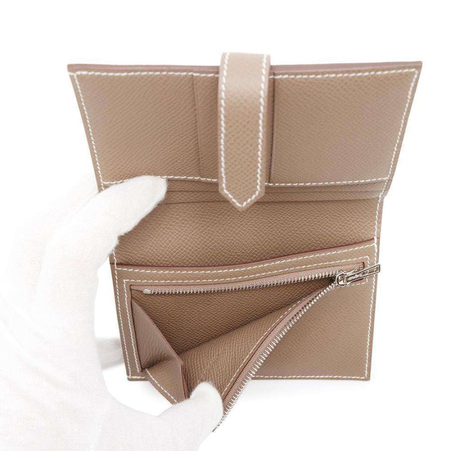 エルメス 二つ折り財布 ベアンコンパクト エトゥープ/シルバー金具