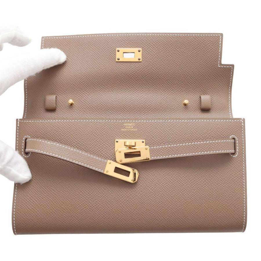 極美品エルメス HERMES ケリーウォレット エトゥープ エルメス ケリーウォレット ロング トゥーゴー エトゥープ/ゴールド