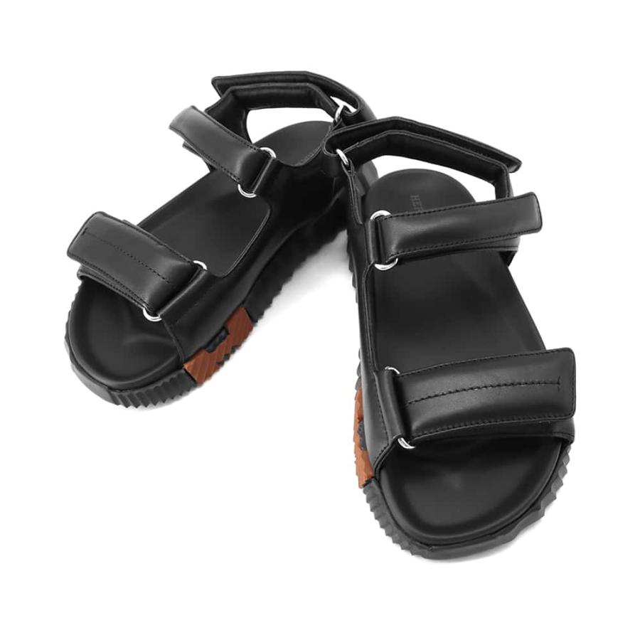 HERMES ジュニア　ブラック サンダル 37 1/2 エルメス サンダル ジュニア レザー レディースサイズ39 HERMES 靴 黒