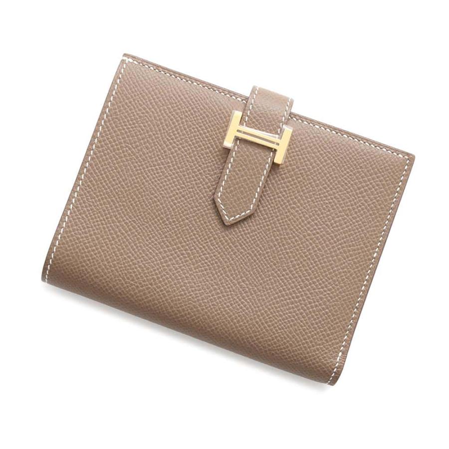 エルメス 二つ折り財布 ベアンコンパクト エトゥープ/ゴールド