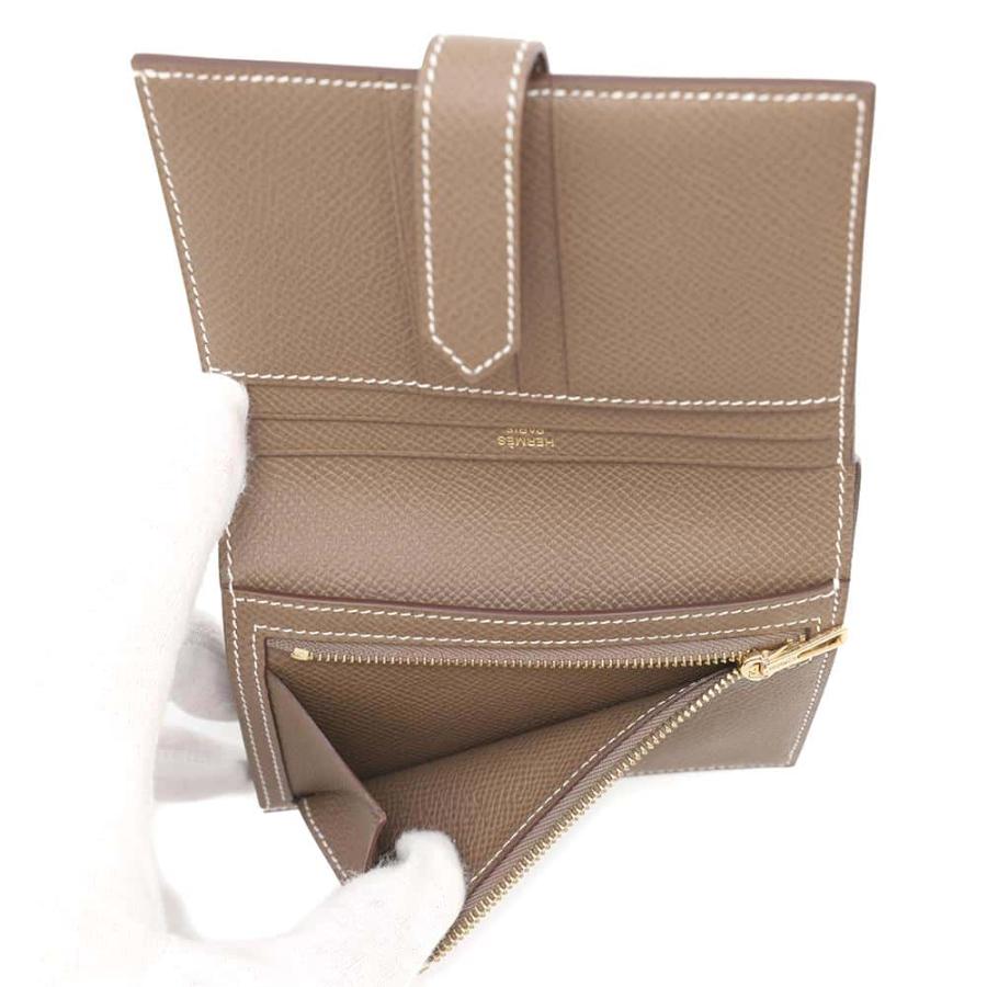 エルメス 二つ折り財布 ベアンコンパクト エトゥープ/ゴールド金具