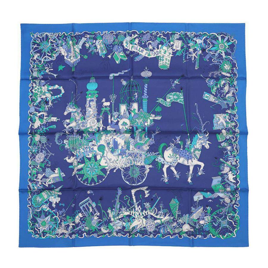 ❤未使用品❤カレ45 Maillons Parade ブルー エルメス スカーフ HERMESカレ90 スカーフ La Folle Parade ラフォルパレード