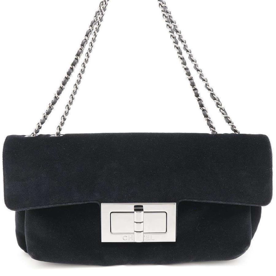 シャネル チェーンショルダーバッグ 2.55 ベロア CHANEL 黒 【安心保証  