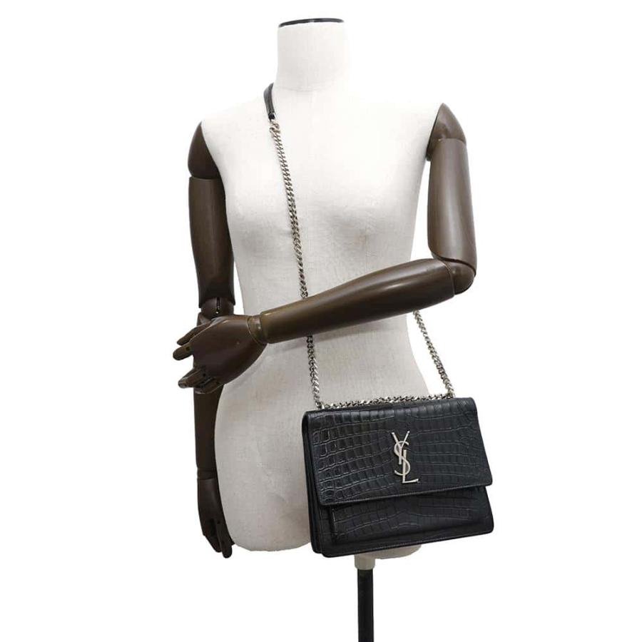 SAINT LAURENT PARIS(サンローランパリ) ショルダーバッグ サンセット ミディアム 442906 黒 チェーンショルダー/型押し加工 レザー サンローランパリ チェーンショルダーバッグ サンセット クロコ型押し