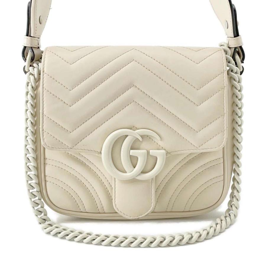 グッチ ショルダーバッグ GGマーモント レザー 739681 GUCCI 2way 白  
