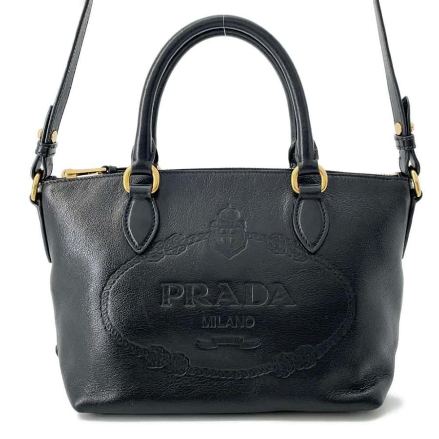 プラダ ハンドバッグ エンボスロゴ レザー 1BA111 PRADA 2way 黒 