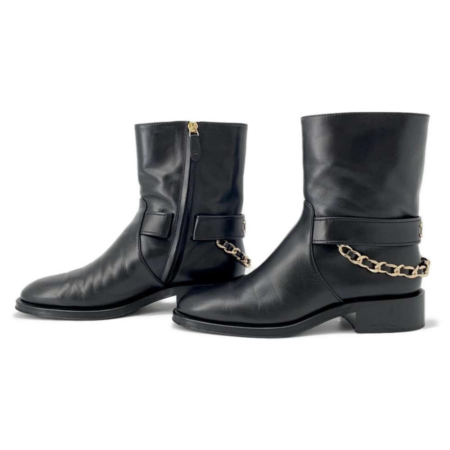 シャネル ショートブーツ ココマーク チェーン レザー レディース