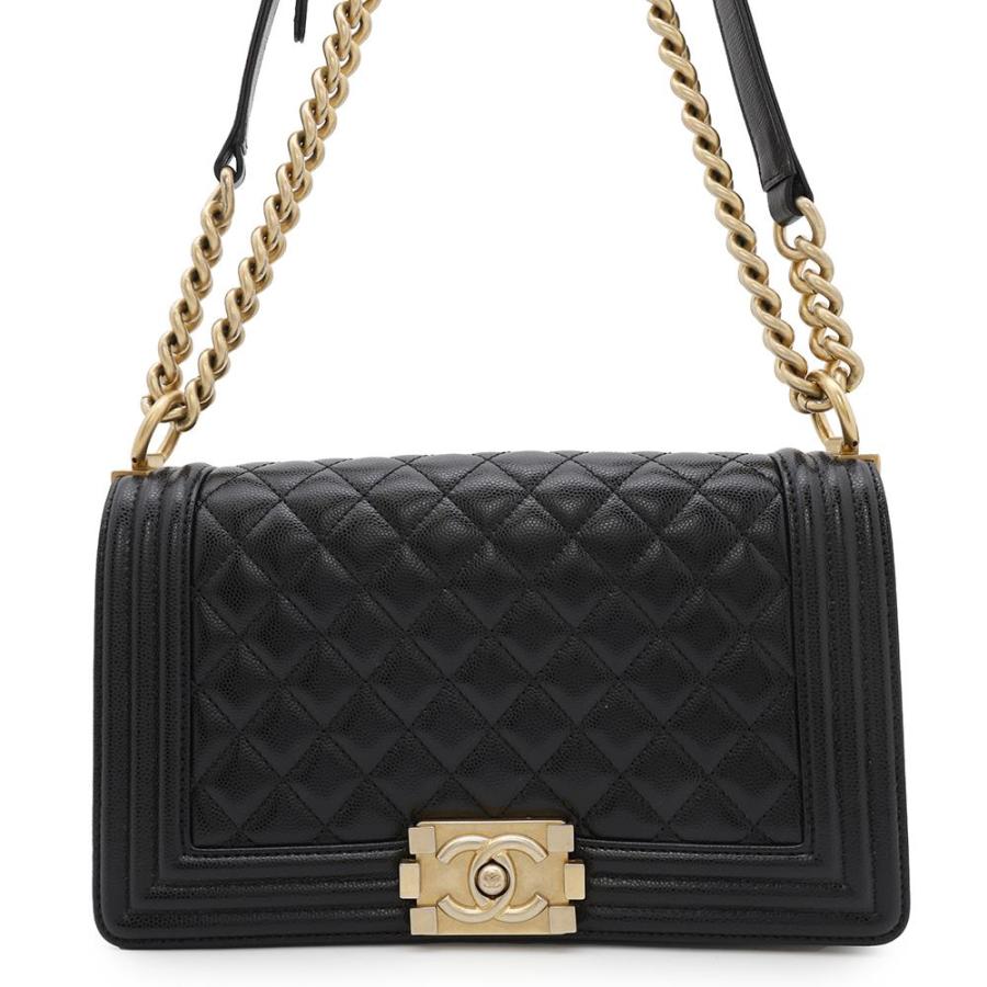 シャネル チェーンショルダーバッグ ボーイシャネル ストライプ レザー A67086 CHANEL バッグ 黒 CHANEL◇ボーイシャネル/チェーンショルダーバッグ/レザー/BLK/無地