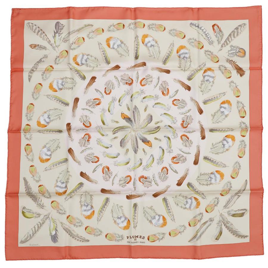 未使用 HERMES カレ90 PLUMES 羽根柄 スカーフ エルメス スカーフ カレ90 羽根II Plumes II HERMES シルク 【安心保証