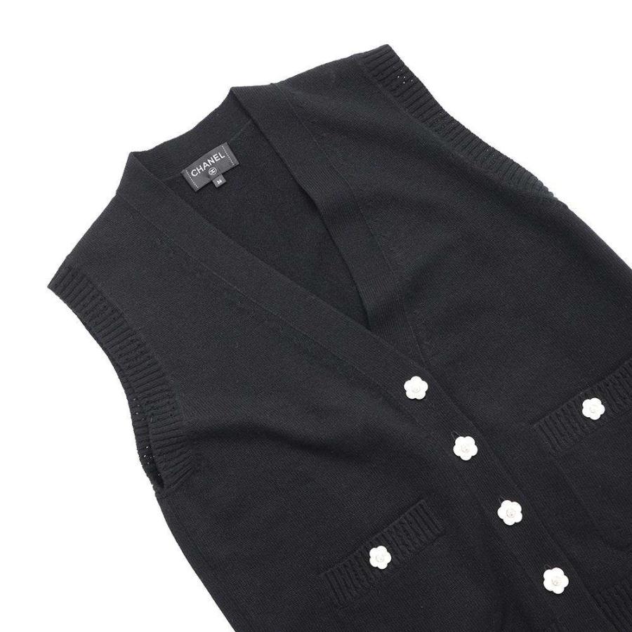 シャネル ベスト カメリアボタン カシミヤ ニットベスト レディース 