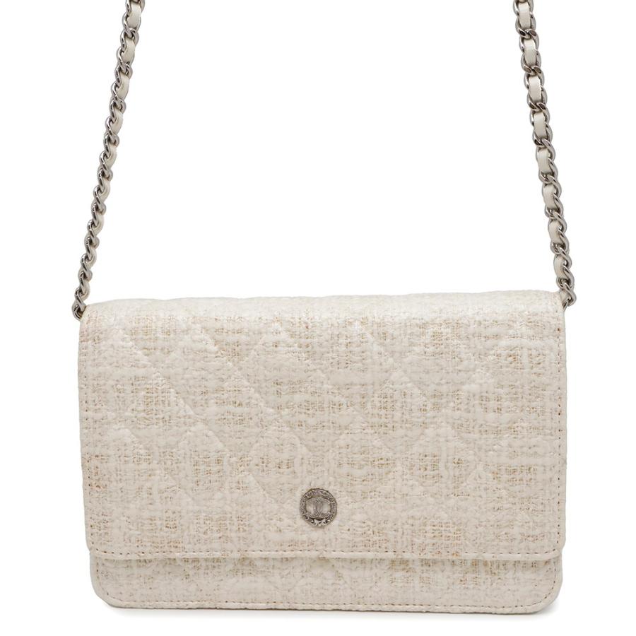 シャネル チェーンウォレット ツイード ココマーク CHANEL 財布 黒 白 CHANEL - シャネル チェーンウォレット ツイード ココマーク CHANEL
