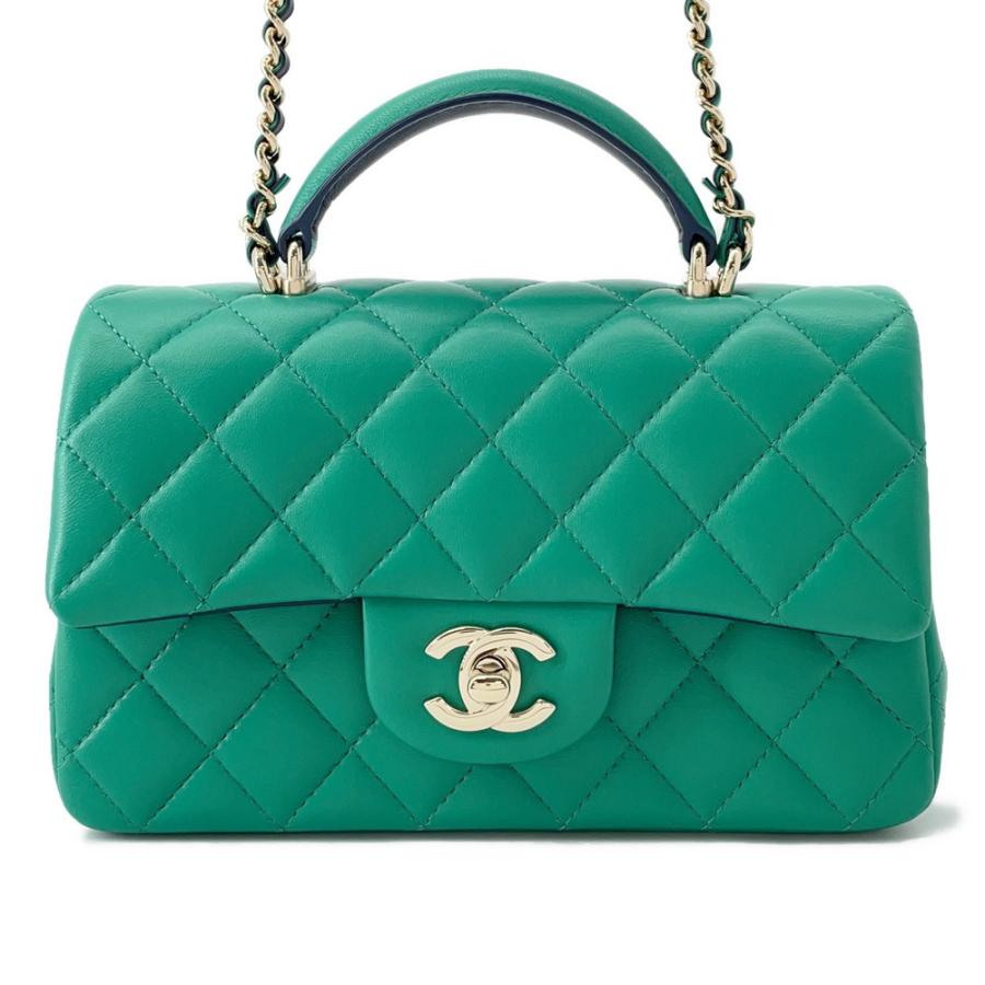 未使用 シャネル CHANEL AS2431 ランダム品番 レディース ショルダーバッグ マトラッセ ライトグリーン ラムスキン シャネル チェーンショルダーバッグ マトラッセ ココマーク トップ