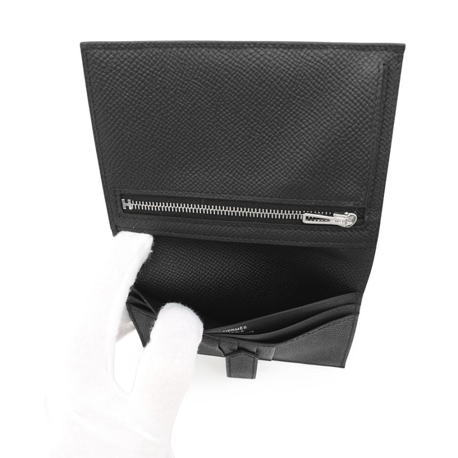 エルメス 二つ折り ベアンコンパクト ブラック/シルバー金具 K刻印 黒 エルメス 二つ折り財布 ベアンコンパクト ブラック/シルバー金具