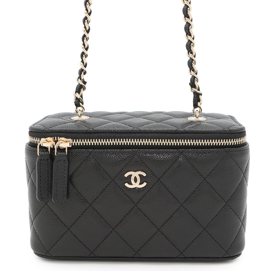 CHANEL ショルダー付き バニティバッグ 黒 キャビアスキン シャネル