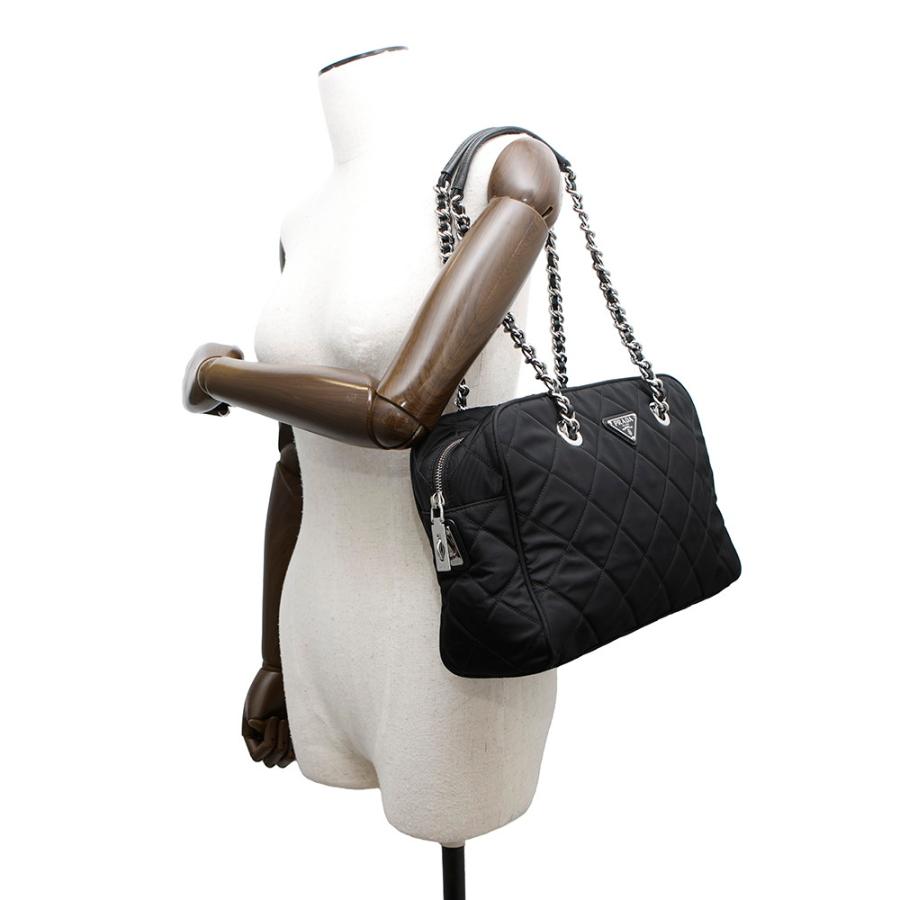 PRADA プラダ テスートナイロン×キルティング ショルダー バッグ 肩掛け プラダ チェーンショルダーバッグ キルティング ナイロン ブラック