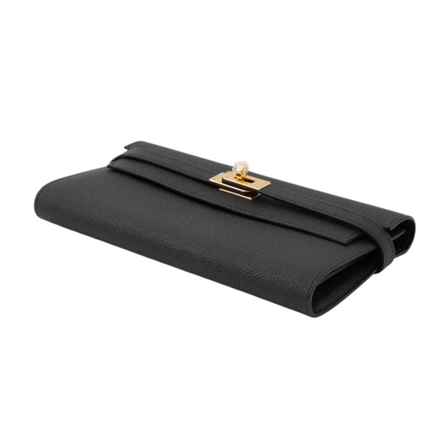 Hermès ブラック 長財布 H金具 ゴールド金具 エルメス 長財布 ケリーウォレット ロング ブラック/ゴールド金具
