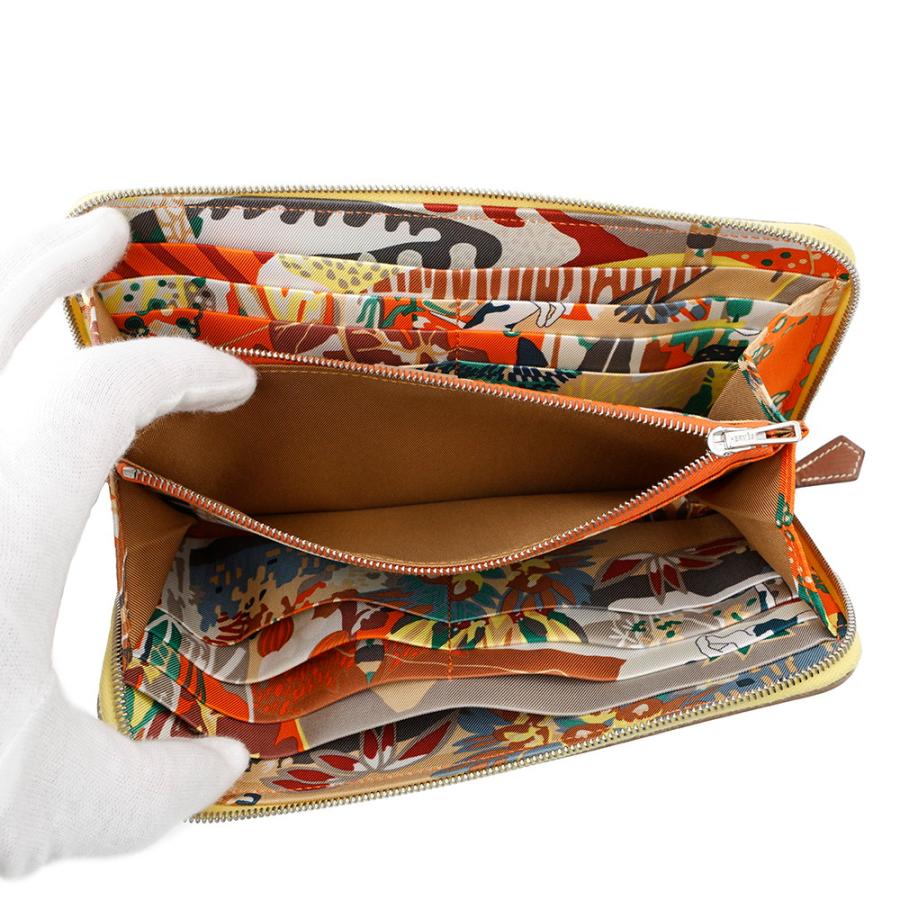 エルメス 長財布 アザップロング シルクイン ライム/シルバー金具  