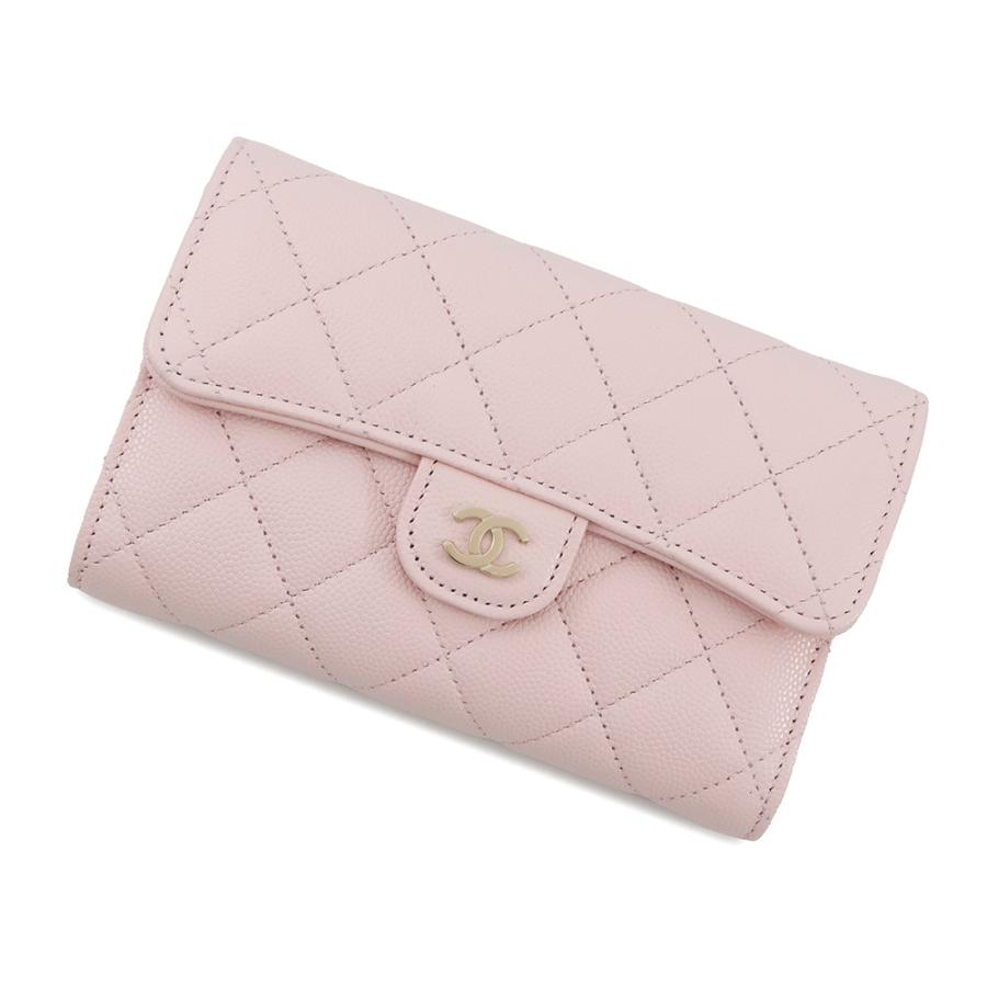 シャネル 三つ折り財布 マトラッセ ココマーク スモールジップ  