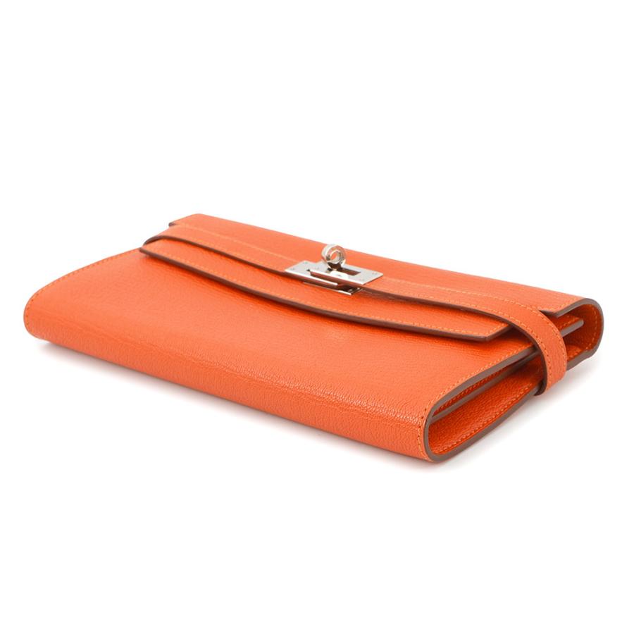エルメス 長財布 ケリーウォレット ロング オレンジ/シルバー金具